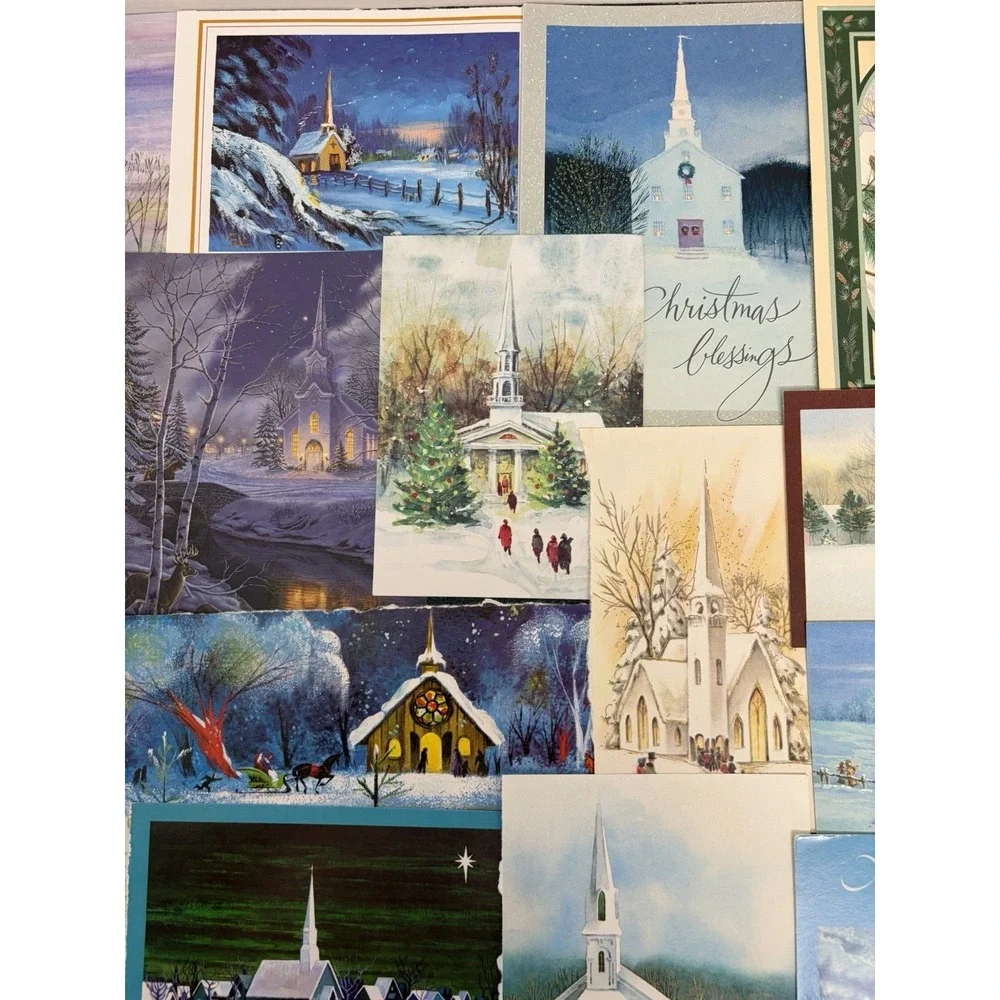 Vintage Christmas Cards Fronts ONLY Churches Cathedrals Scrapbooking Crafts 50+